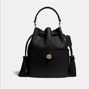 Coach Lora Whipstitch Black Pebble Leather Bucket Bag